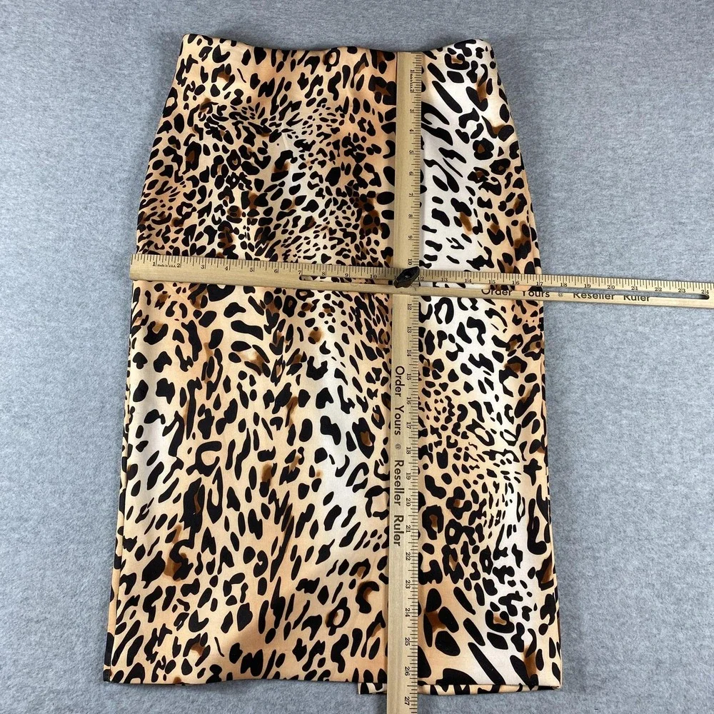 ECI New York Skirt Womens Small Brown Leopard Print‎ Stretch Pencil Knee Length